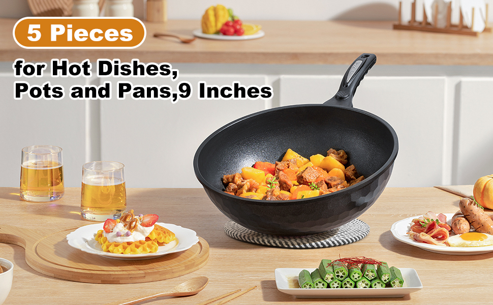 TIAMECH 9 Inch Trivets for Hot Dishes, Hot Pots and Pans - Set 5 Pcs Heat Resistant Large Thicken Trivets & Hot Pads for Countertops with Storage Basket