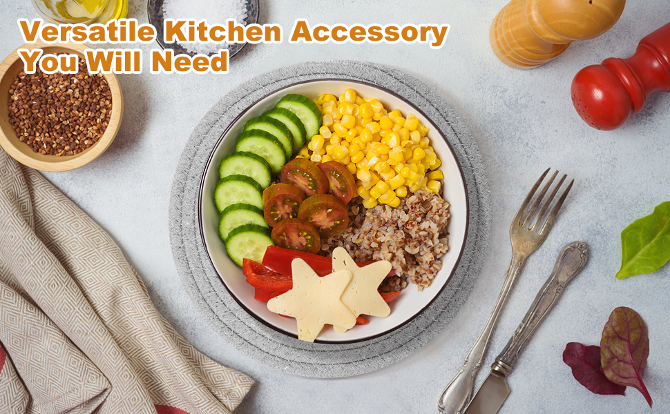 TIAMECH 9 Inch Trivets for Hot Dishes, Hot Pots and Pans - Set 5 Pcs Heat Resistant Large Thicken Trivets & Hot Pads for Countertops with Storage Basket