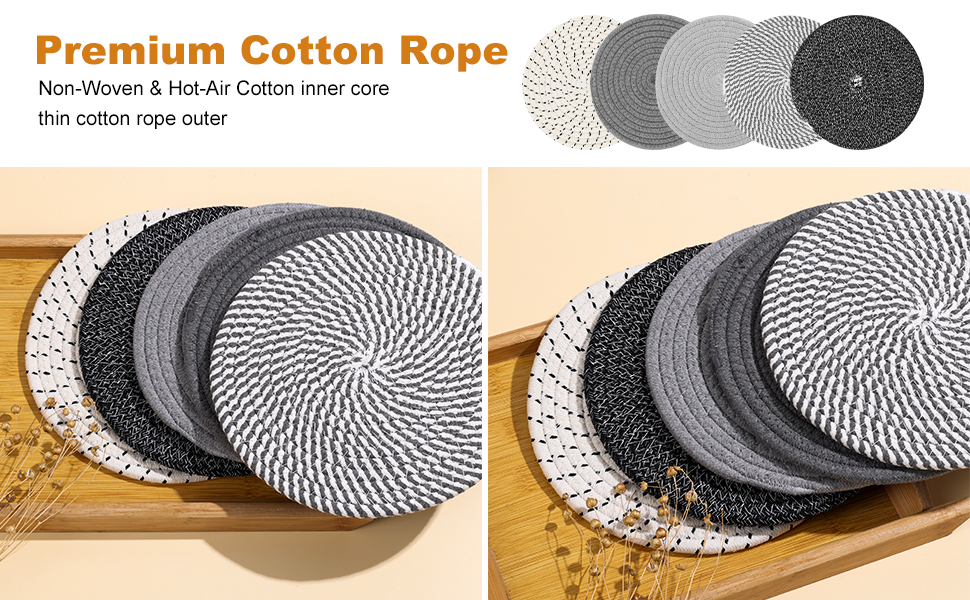 TIAMECH 9 Inch Trivets for Hot Dishes, Hot Pots and Pans - Set 5 Pcs Heat Resistant Large Thicken Trivets & Hot Pads for Countertops with Storage Basket