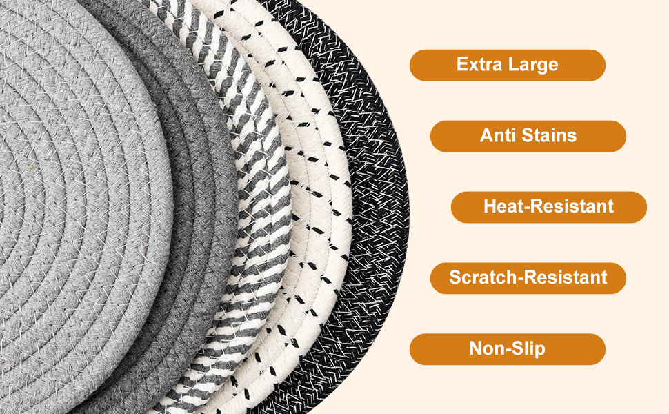 TIAMECH 9 Inch Trivets for Hot Dishes, Hot Pots and Pans - Set 5 Pcs Heat Resistant Large Thicken Trivets & Hot Pads for Countertops with Storage Basket