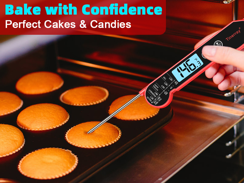 Digital Meat Thermometer Instant Read Waterproof – Folding Probe Food Thermometer with Backlight & Calibration, Gift for Chef, Fast Read for BBQ, Grill, Deep Fry, Cooking, Liquids