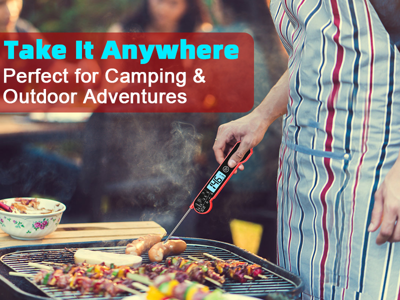 Digital Meat Thermometer Instant Read Waterproof – Folding Probe Food Thermometer with Backlight & Calibration, Gift for Chef, Fast Read for BBQ, Grill, Deep Fry, Cooking, Liquids