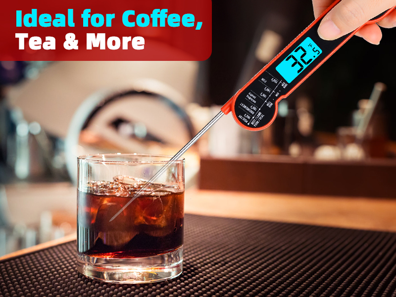 Digital Meat Thermometer Instant Read Waterproof – Folding Probe Food Thermometer with Backlight & Calibration, Gift for Chef, Fast Read for BBQ, Grill, Deep Fry, Cooking, Liquids