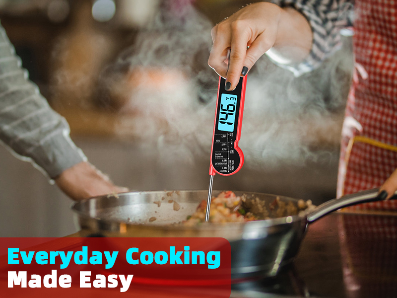 Digital Meat Thermometer Instant Read Waterproof – Folding Probe Food Thermometer with Backlight & Calibration, Gift for Chef, Fast Read for BBQ, Grill, Deep Fry, Cooking, Liquids