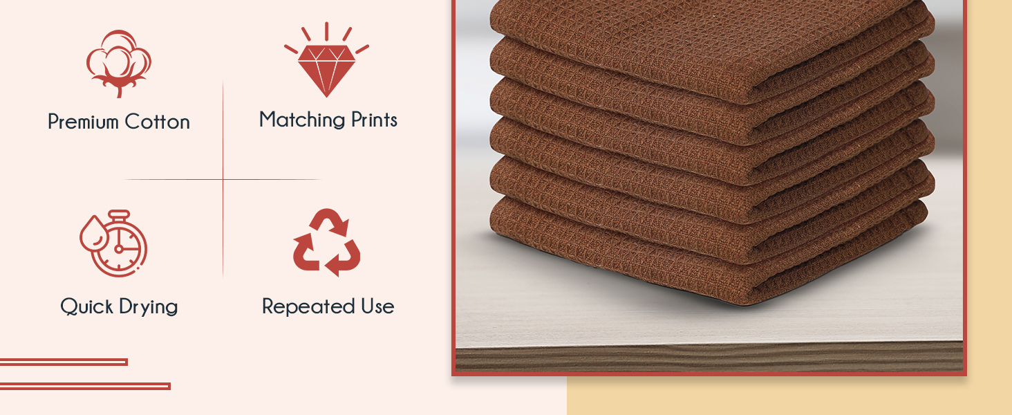 Vintage Vista 100% Cotton Waffle Dish Cloths (Pack of 6) - Dish Rags for Washing Dishes - Reusable & Highly Absorbent Kitchen Towels - Kitchen Rags fo Easter - (12