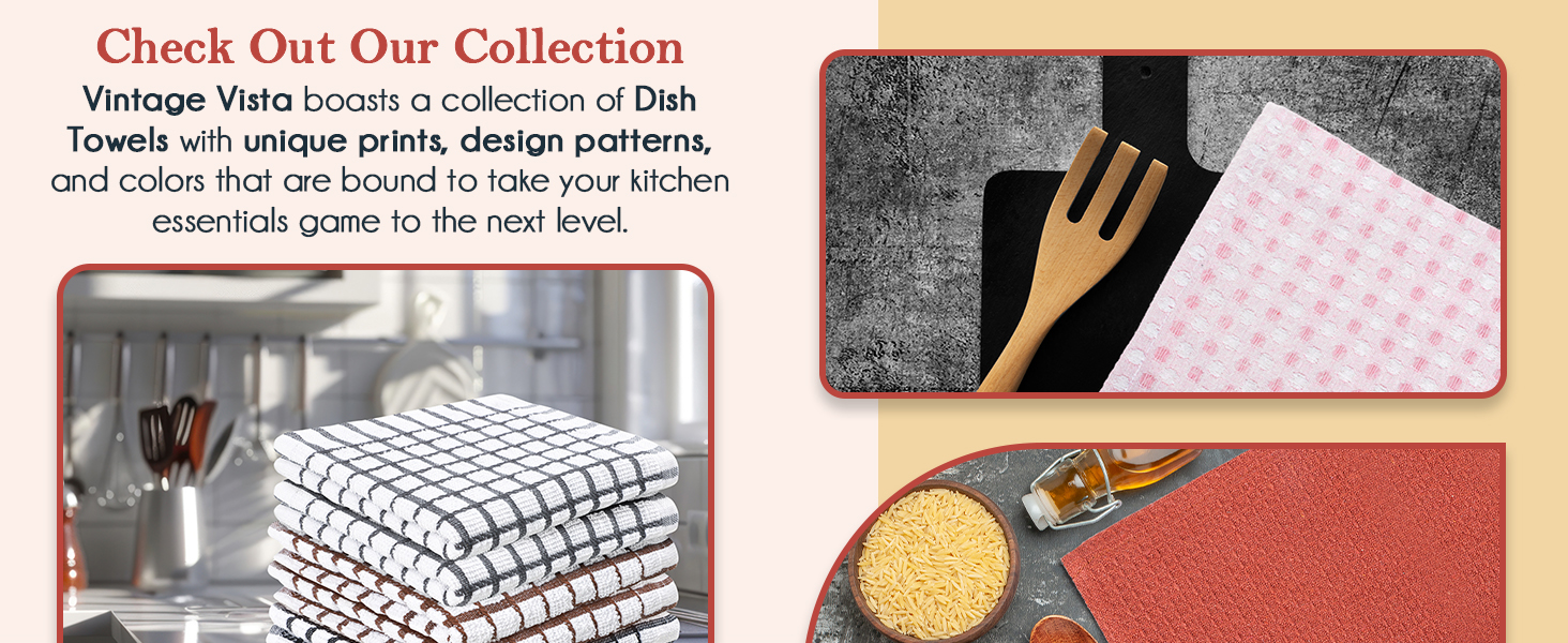 Vintage Vista 100% Cotton Waffle Dish Cloths (Pack of 6) - Dish Rags for Washing Dishes - Reusable & Highly Absorbent Kitchen Towels - Kitchen Rags fo Easter - (12