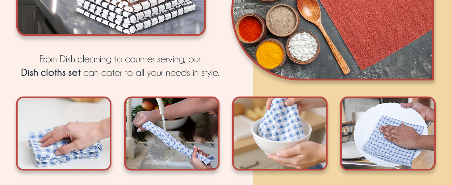 Vintage Vista 100% Cotton Waffle Dish Cloths (Pack of 6) - Dish Rags for Washing Dishes - Reusable & Highly Absorbent Kitchen Towels - Kitchen Rags fo Easter - (12