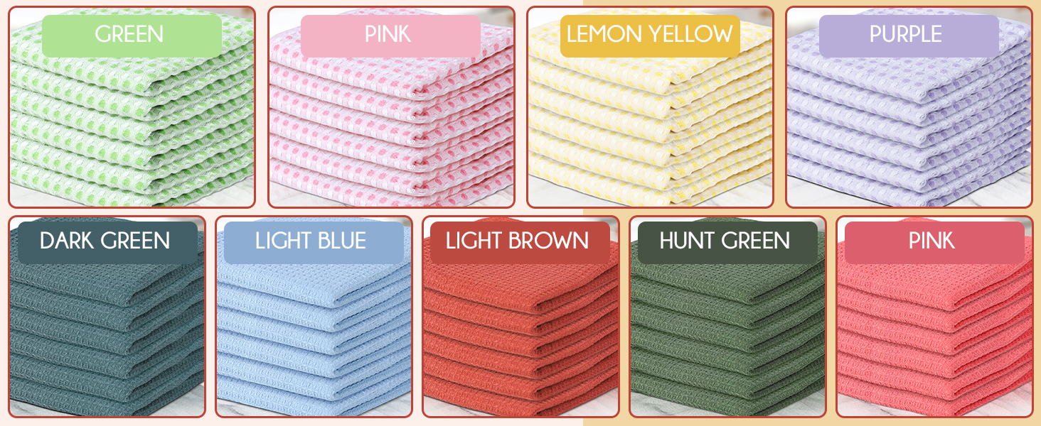 Vintage Vista 100% Cotton Waffle Dish Cloths (Pack of 6) - Dish Rags for Washing Dishes - Reusable & Highly Absorbent Kitchen Towels - Kitchen Rags fo Easter - (12