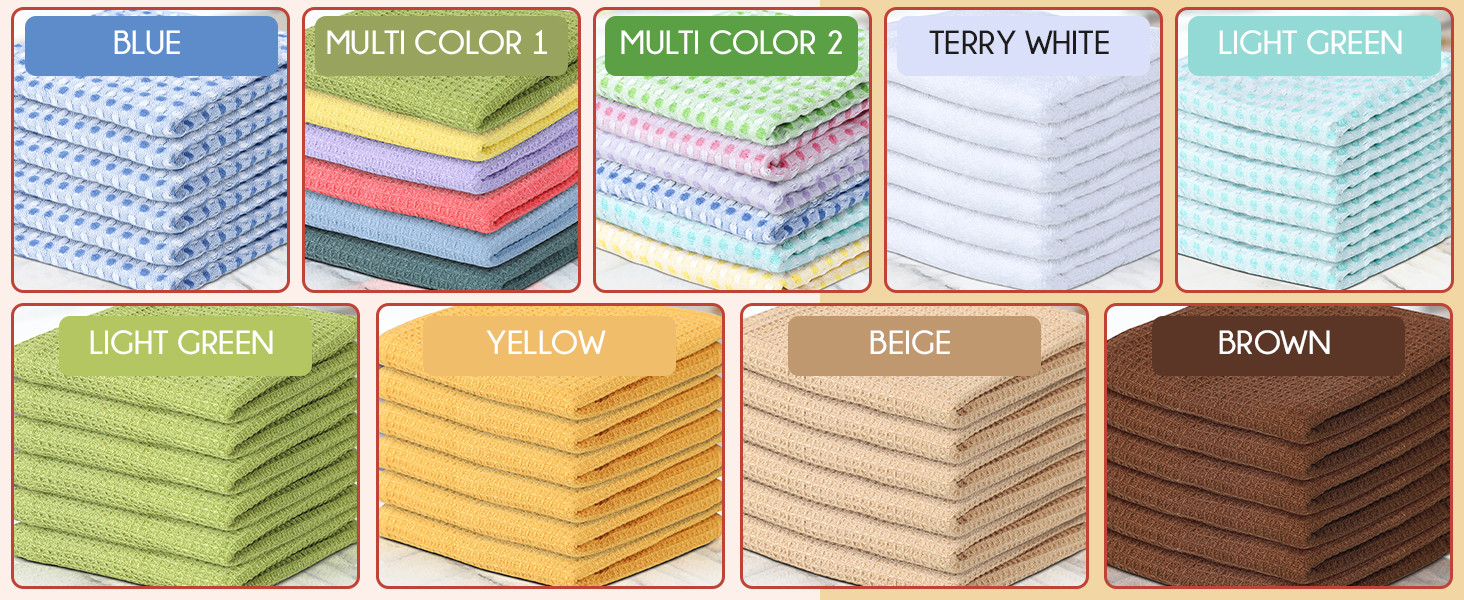 Vintage Vista 100% Cotton Waffle Dish Cloths (Pack of 6) - Dish Rags for Washing Dishes - Reusable & Highly Absorbent Kitchen Towels - Kitchen Rags fo Easter - (12