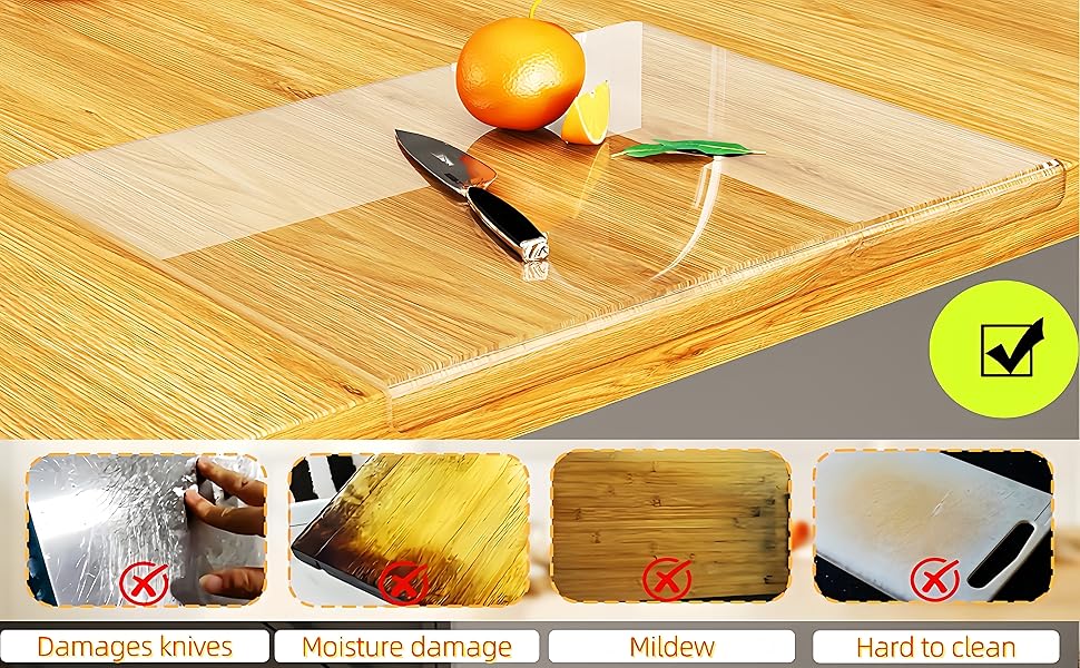 JJL Acrylic Cutting Board with Counter Lip, Anti-Slip, 16 x 12.5 Inches, Clear – Perfect for Cutting Bread, Meat, and Vegetables, Ideal Choice for Kitchen Countertop Décor