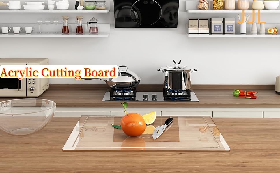 JJL Acrylic Cutting Board with Counter Lip, Anti-Slip, 16 x 12.5 Inches, Clear – Perfect for Cutting Bread, Meat, and Vegetables, Ideal Choice for Kitchen Countertop Décor
