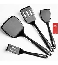 Silicone Spoons for Cooking - Extra Large Kitchen Spoons for Mixing, Serving, & Stirring - 600°F Heat-Resistant Non Stick Utensils Ladle & Skimmer- Dishwasher Safe, Black