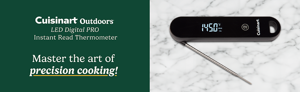 Cuisinart LED Digital Pro Instant Read Thermometer, Calibrated Ambidextrous Waterproof Meat Thermometer for Home & Grill, Lift to Wake Ultra Fast 0.6s Read Time, Home Gadget, BBQ, Smoker, Oil Fry