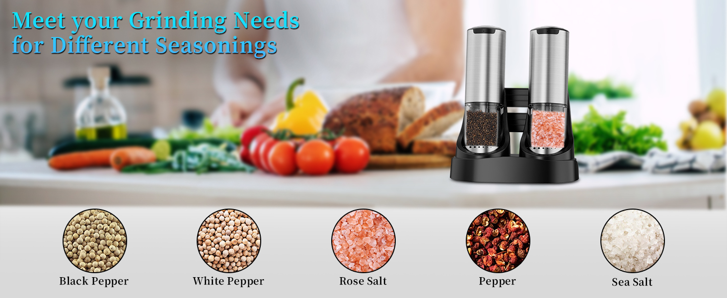 Electric Salt and Pepper Grinder Set Type-C Fast Charging, Automatic Salt and Pepper Shakers Adjustable Coarseness, Stainless Steel Rechargeable Salt and Pepper Grinder with LED Light