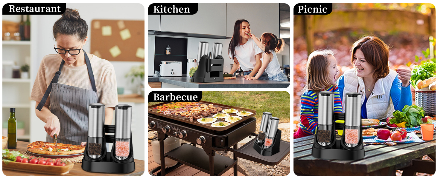 Electric Salt and Pepper Grinder Set Type-C Fast Charging, Automatic Salt and Pepper Shakers Adjustable Coarseness, Stainless Steel Rechargeable Salt and Pepper Grinder with LED Light