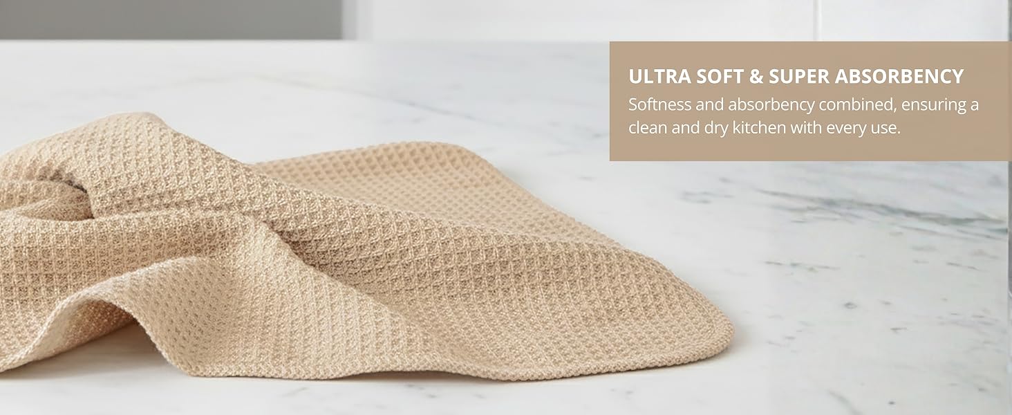 PurpleEssences Dish Cloths and Dish Rags - 8 Pack Waffle Weave Solid Kitchen Dish Wash Cloths, 100% Cotton, 12x12 Inches, Ultra Soft Absorbent Quick Drying - Spring Easter Summer - Beige