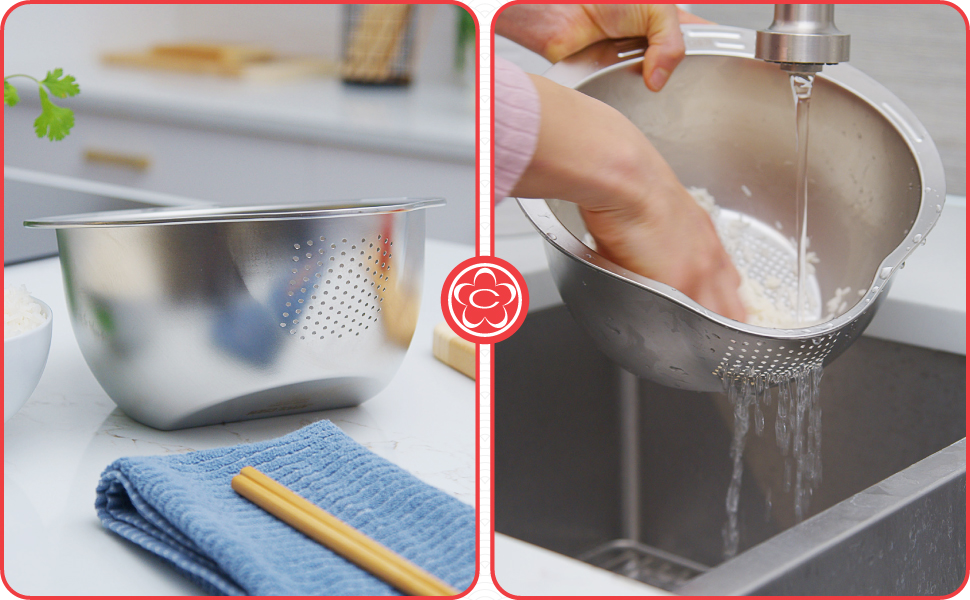 Joyce Chen Stainless Steel Rice Strainer Bowl Rice Washer Colander