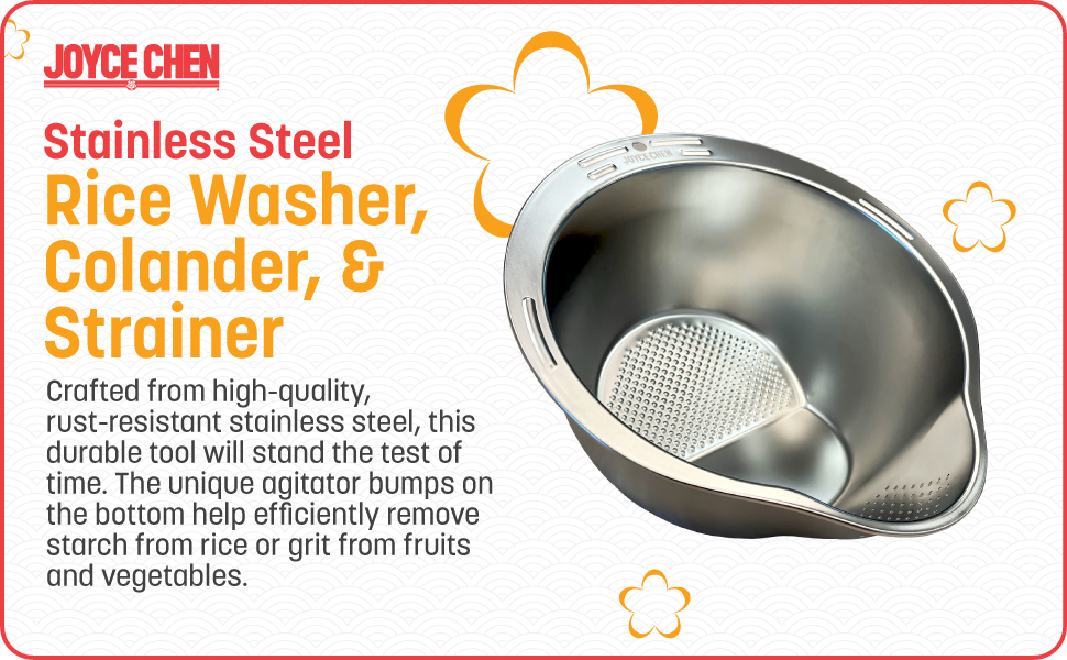 Joyce Chen Stainless Steel Rice Strainer Bowl Rice Washer Colander