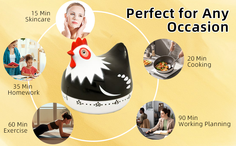 Cute Chicken-Shaped Kitchen Timer – 60-Minute Mechanical Timer for Cooking, Baking, and Meal Prep (Black)