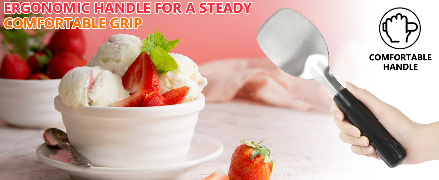 KAYCROWN Stainless Steel Ice Cream Spade with Non-Slip Handle, Heavy Duty Ice Cream Spade Scoop for Hard or Creamy Ice Cream, Durable Bend Proof Flat Ice Cream Paddle, Easy Scooping & Dishwasher Safe