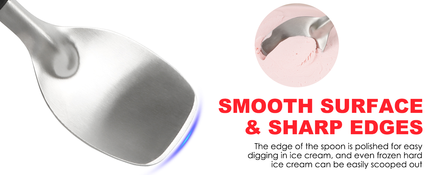 KAYCROWN Stainless Steel Ice Cream Spade with Non-Slip Handle, Heavy Duty Ice Cream Spade Scoop for Hard or Creamy Ice Cream, Durable Bend Proof Flat Ice Cream Paddle, Easy Scooping & Dishwasher Safe