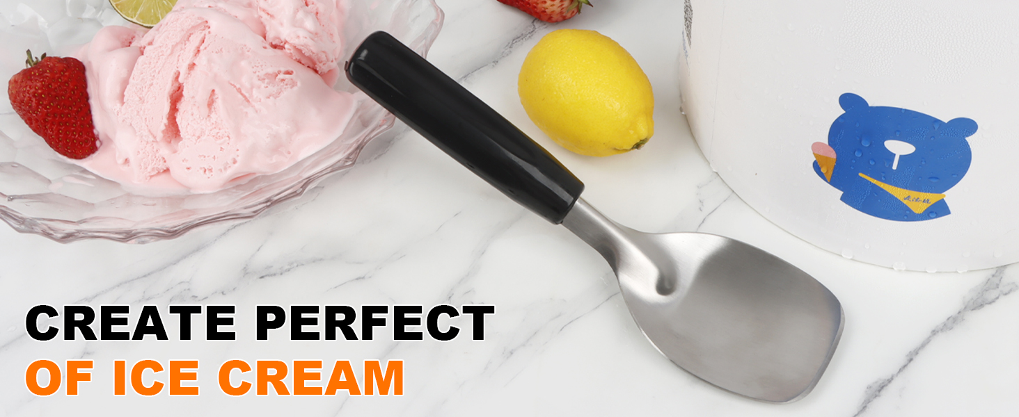 KAYCROWN Stainless Steel Ice Cream Spade with Non-Slip Handle, Heavy Duty Ice Cream Spade Scoop for Hard or Creamy Ice Cream, Durable Bend Proof Flat Ice Cream Paddle, Easy Scooping & Dishwasher Safe