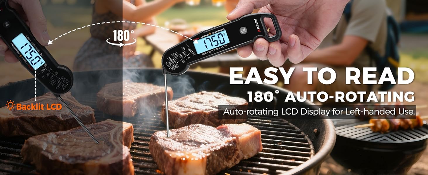 Atogou Meat Thermometer, Professional Food Thermometer, <1 Sec Instant Read, ±0.5℉ Accuracy, Thermocouple Sensor, Waterproof Digital Thermometer for Cooking, BBQ, Grill, Him Dad Birthday Gifts, Black
