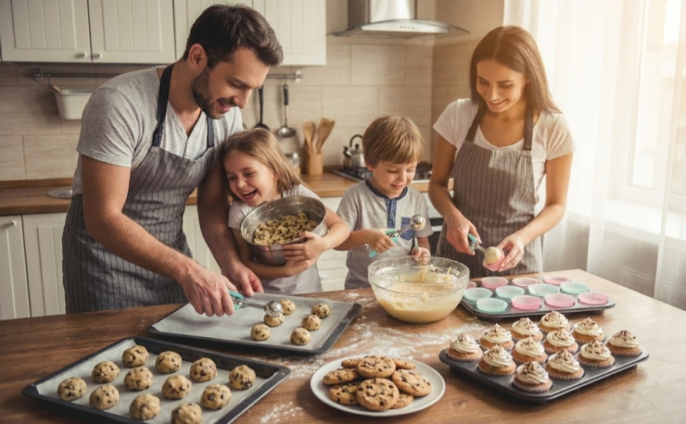 Cookie Scoop Set, 3Pcs Ice Cream Scoop, Cookie Scoops for Baking Set of 3, 18/8 Stainless Steel Cookie Scooper for Baking, Ice Cream Scooper with Trigger Release, Mint Soft Grip Cookie Dough Scoop