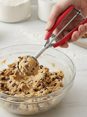 Cookie Scoop Set, 3Pcs Ice Cream Scoop, Cookie Scoops for Baking Set of 3, 18/8 Stainless Steel Cookie Scooper for Baking, Ice Cream Scooper with Trigger Release, Red Soft Grip Cookie Dough Scoop