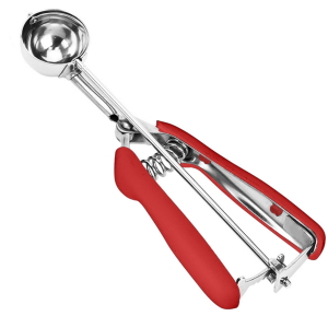 Cookie Scoop Set, 3Pcs Ice Cream Scoop, Cookie Scoops for Baking Set of 3, 18/8 Stainless Steel Cookie Scooper for Baking, Ice Cream Scooper with Trigger Release, Red Soft Grip Cookie Dough Scoop
