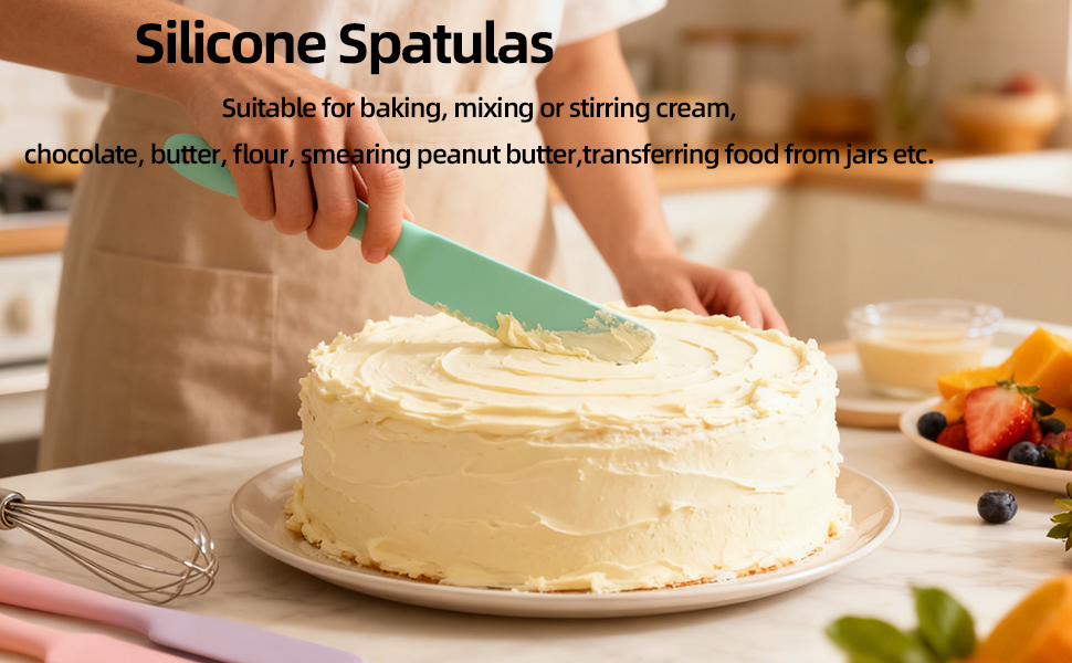 4 Pcs Silicone Jar Spatula Set - Long Handle Sourdough Scraper, Skinny Spatula for Jars, Bottles, and Containers, Non-Stick Heat Resistant Cake Cream Spatulas