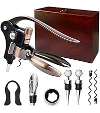 Wine Opener, Rabbit Corkscrew with Elegant Wooden Box, Premium 9-Piece Set, Includes Wine Stopper, Foil Cutter, Aerator, Quick and Easy Cork Extraction for Wine Lovers, Bronze
