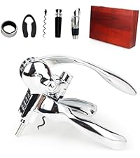 Wine Opener, Rabbit Corkscrew with Elegant Wooden Box, Premium 9-Piece Set, Includes Wine Stopper, Foil Cutter, Aerator, Quick and Easy Cork Extraction for Wine Lovers, Bronze