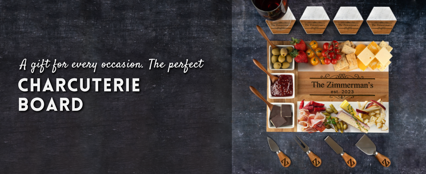 Personalized Charcuterie Board Set, Custom Engraved Marble Cheese Board with Knife Set, Wedding Engagement Gift for Couples, engagement gifts for couples Bridal Shower & Housewarming Gift