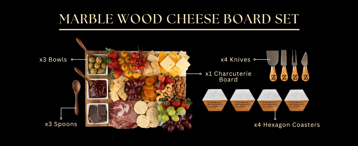 Personalized Charcuterie Board Set, Custom Engraved Marble Cheese Board with Knife Set, Wedding Engagement Gift for Couples, engagement gifts for couples Bridal Shower & Housewarming Gift