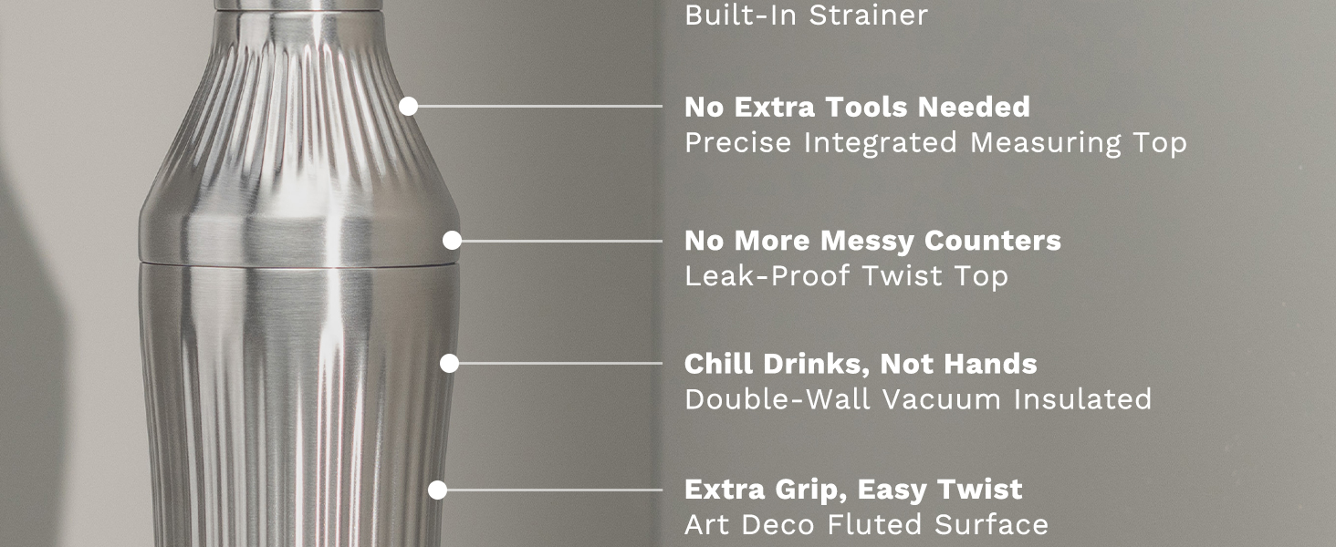 Elevated Craft Diamond Edition Hybrid Cocktail Shaker Set - Premium Vacuum Insulated Stainless Steel, 28 oz, Includes Built-in Strainer, Precise Measuring Top & XL Polishing Cloth - Martini Shaker