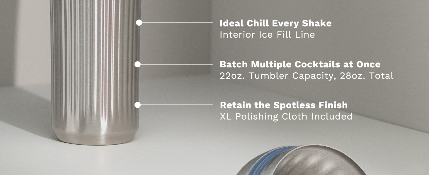 Elevated Craft Diamond Edition Hybrid Cocktail Shaker Set - Premium Vacuum Insulated Stainless Steel, 28 oz, Includes Built-in Strainer, Precise Measuring Top & XL Polishing Cloth - Martini Shaker