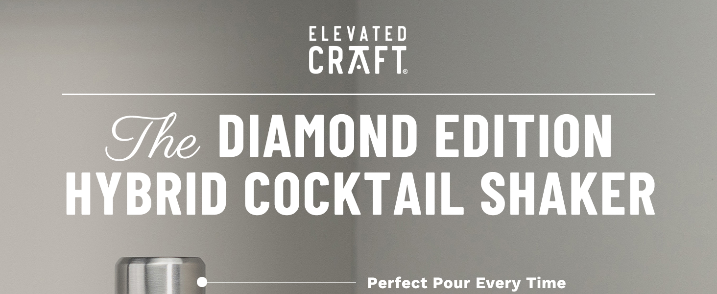Elevated Craft Diamond Edition Hybrid Cocktail Shaker Set - Premium Vacuum Insulated Stainless Steel, 28 oz, Includes Built-in Strainer, Precise Measuring Top & XL Polishing Cloth - Martini Shaker