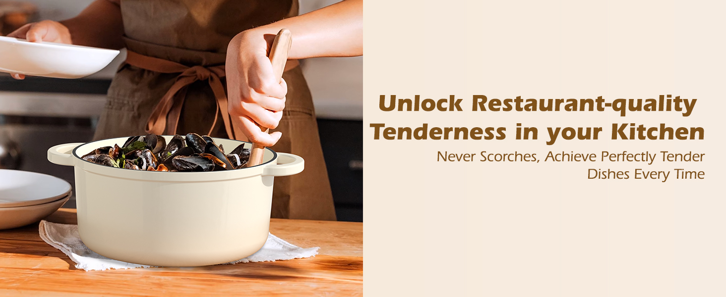 Enameled Cast Iron Dutch Oven - Umite Chef 5QT Pot with Lid & Cotton Potholders - Heavy-Duty Cookware for Bread Baking, Braising, Stews, Roasting(Cream White)