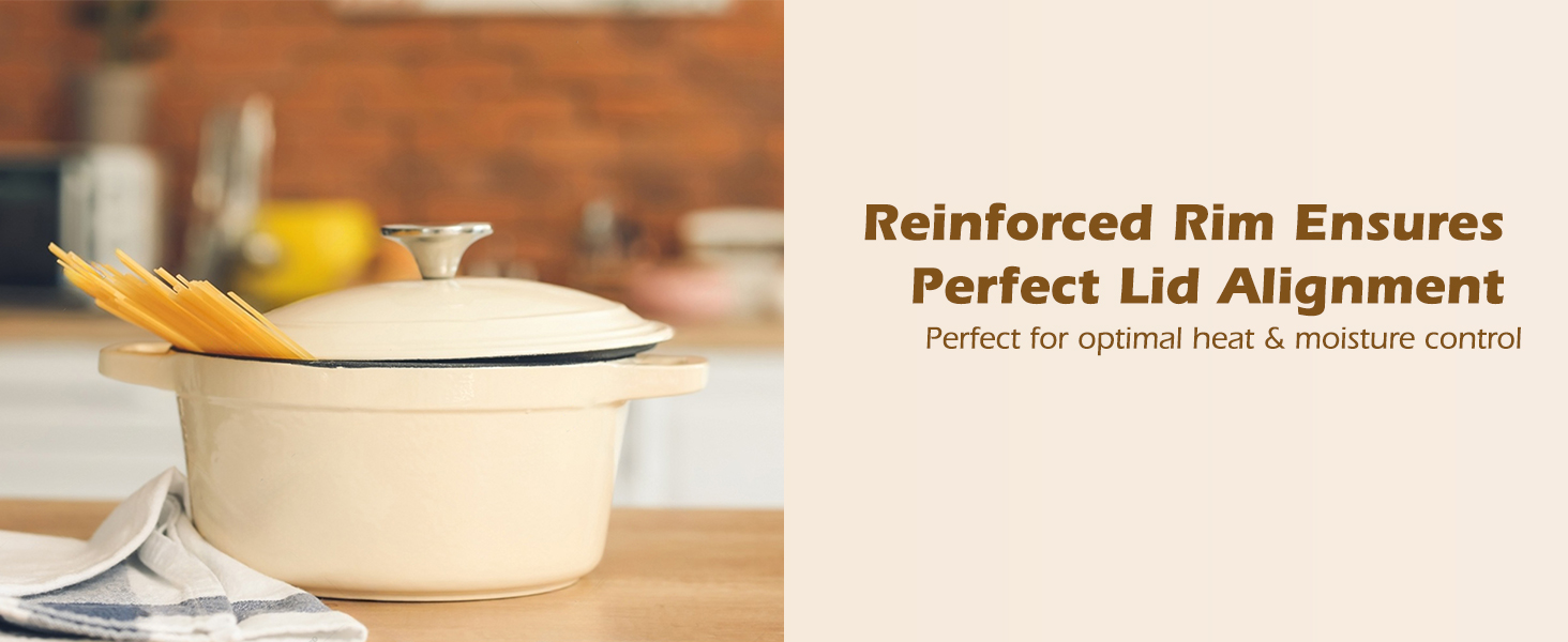 Enameled Cast Iron Dutch Oven - Umite Chef 5QT Pot with Lid & Cotton Potholders - Heavy-Duty Cookware for Bread Baking, Braising, Stews, Roasting(Cream White)