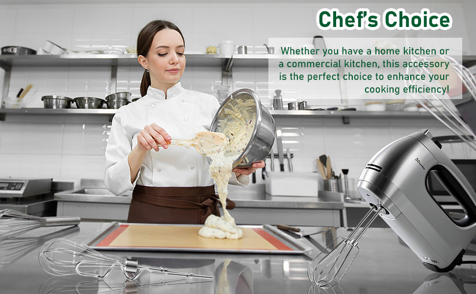 Hand Mixer Attachments Beater, Dough Hooks and Whisk, Blending Rod, Stainless Steel Hand Mixer Accessories Compatible with Kitchenaid Hand Mixers KHM3 KHM5 KHM7 KHM9, 6-piece set