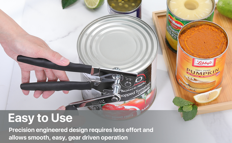 Commercial Can Opener, UHIYEE Hand Crank Can Opener Manual Heavy Duty with Comfortable Extra-long Handles, Oversized Knob, Large Handheld Can Open Easy for Big Cans, Black