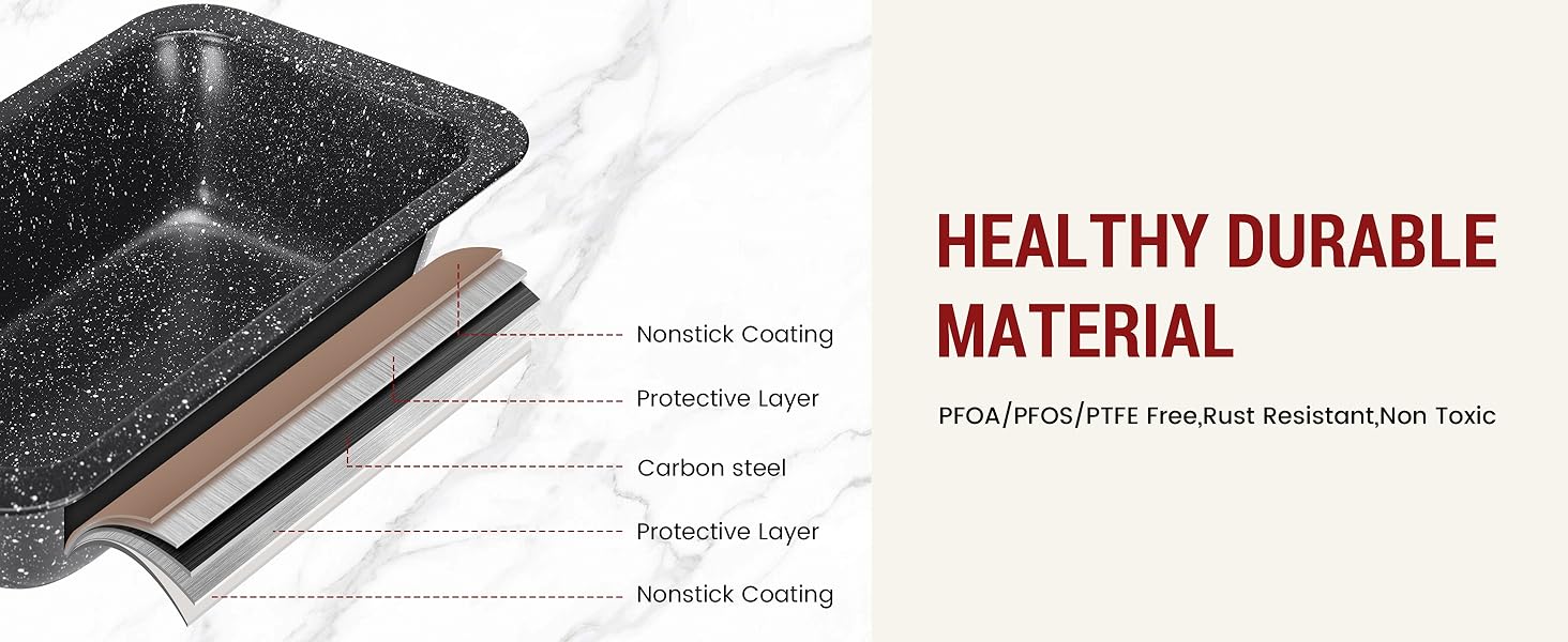 10-Piece Baking Pans Set, Bakeware Sets Nonstick, Baking Set for Oven Cooking, Stackable Carbon Steel Set Include Cookie Sheets, Muffin Pan, Cake Pan, Pizza Pan, Loaf Pan, Roasting Pan, Black