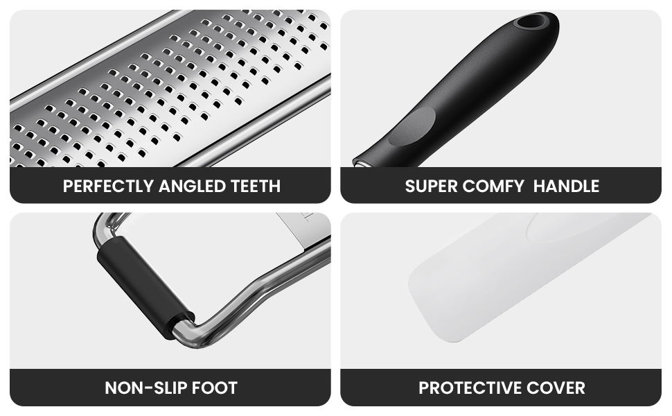 Zester Grater,Stainless Steel Cheese Grater with Non-Slip Comfort Grip,Black