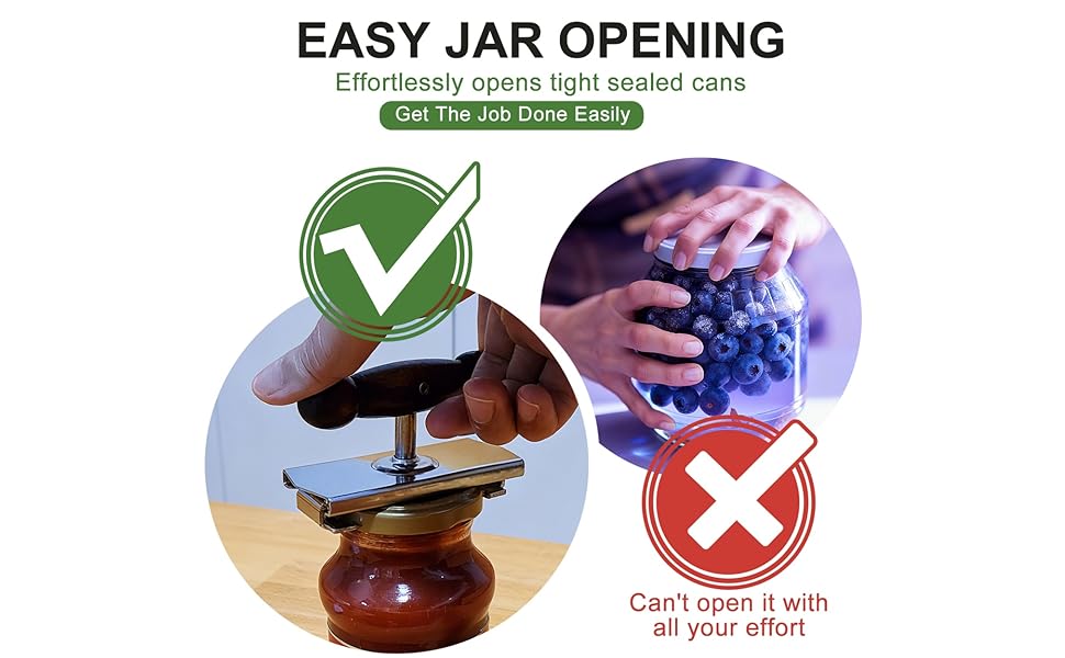 Oak Wood Handle Manual Cap Crack Jar Opener - Comfort Grip, Adjustable, Non-Slip, Heavy-Duty Stainless Steel Jar Lid Remover for Parents, Weak Hands & Seniors, Thoughtful Kitchen Gadget Gift