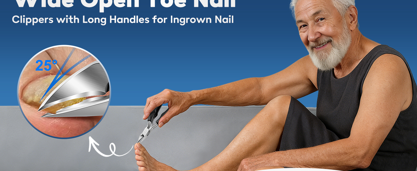 Toenail Clippers for Thick Nails, 6 Pcs Professional Wide Jaw Opening Nail Clipper Set for Seniors, Sharp Stainless Steel Fingernail Cutters with Slanted Edge & Travel Case, Podiatrist Tool Kit