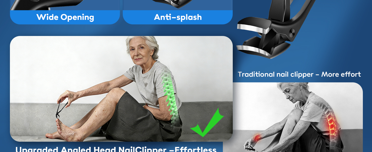 Toenail Clippers for Thick Nails, 6 Pcs Professional Wide Jaw Opening Nail Clipper Set for Seniors, Sharp Stainless Steel Fingernail Cutters with Slanted Edge & Travel Case, Podiatrist Tool Kit