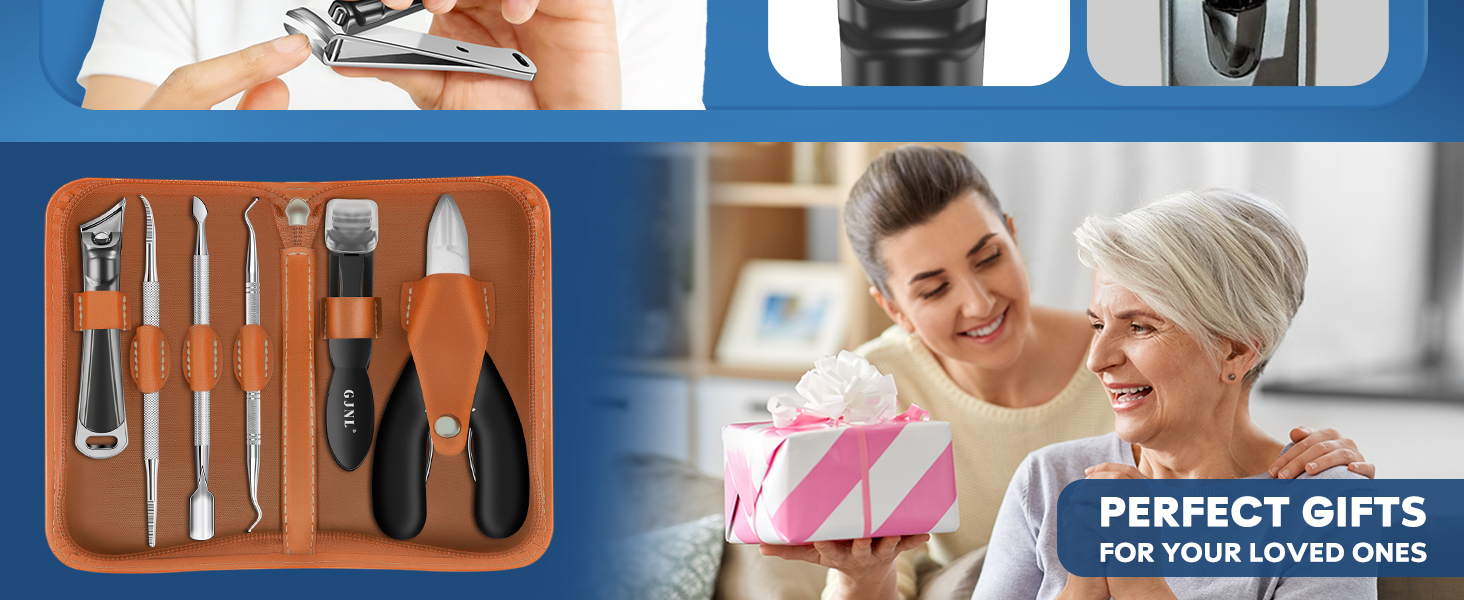 Toenail Clippers for Thick Nails, 6 Pcs Professional Wide Jaw Opening Nail Clipper Set for Seniors, Sharp Stainless Steel Fingernail Cutters with Slanted Edge & Travel Case, Podiatrist Tool Kit