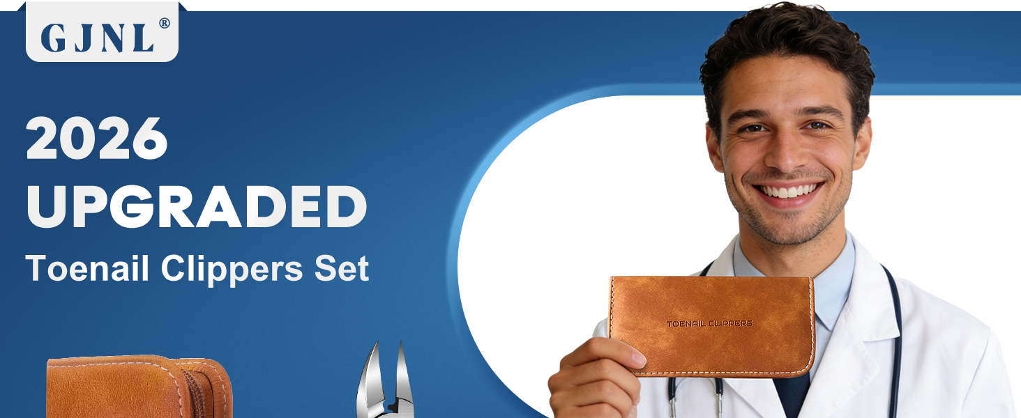 Toenail Clippers for Thick Nails, 6 Pcs Professional Wide Jaw Opening Nail Clipper Set for Seniors, Sharp Stainless Steel Fingernail Cutters with Slanted Edge & Travel Case, Podiatrist Tool Kit