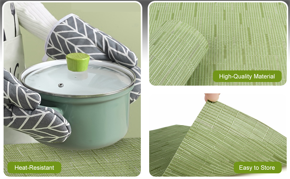 AUAUY Placemats Set of 6 Washable, Non-Slip Heat Resistant Table Mats, PVC Vinyl Woven Table Placemats Wipeable for Kitchen Dinning Restaurant, Farmhouse (Black, 6pcs)